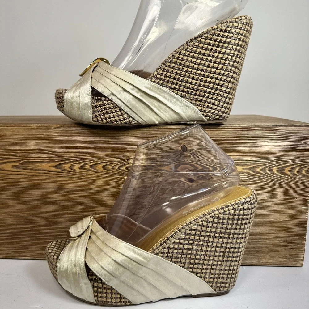 Groove Espadrille Wedge Sandals Womens SZ 7.5 Platform Coquette Y2K Retro Satin
